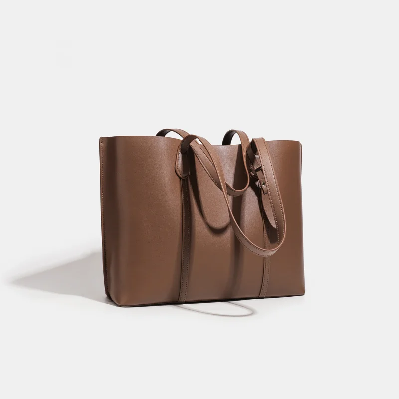 Big Leather Single Shoulder Bag New Style Fashionable Hundred Match Cowhide Women's College Wind Tote Handbag