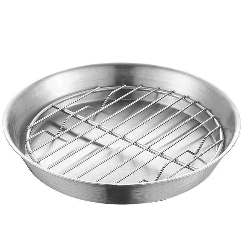 304 16cm stainless steel baking tray air fryer baking disc meat barbecue tray circular oil draining tray multi-purpose 6