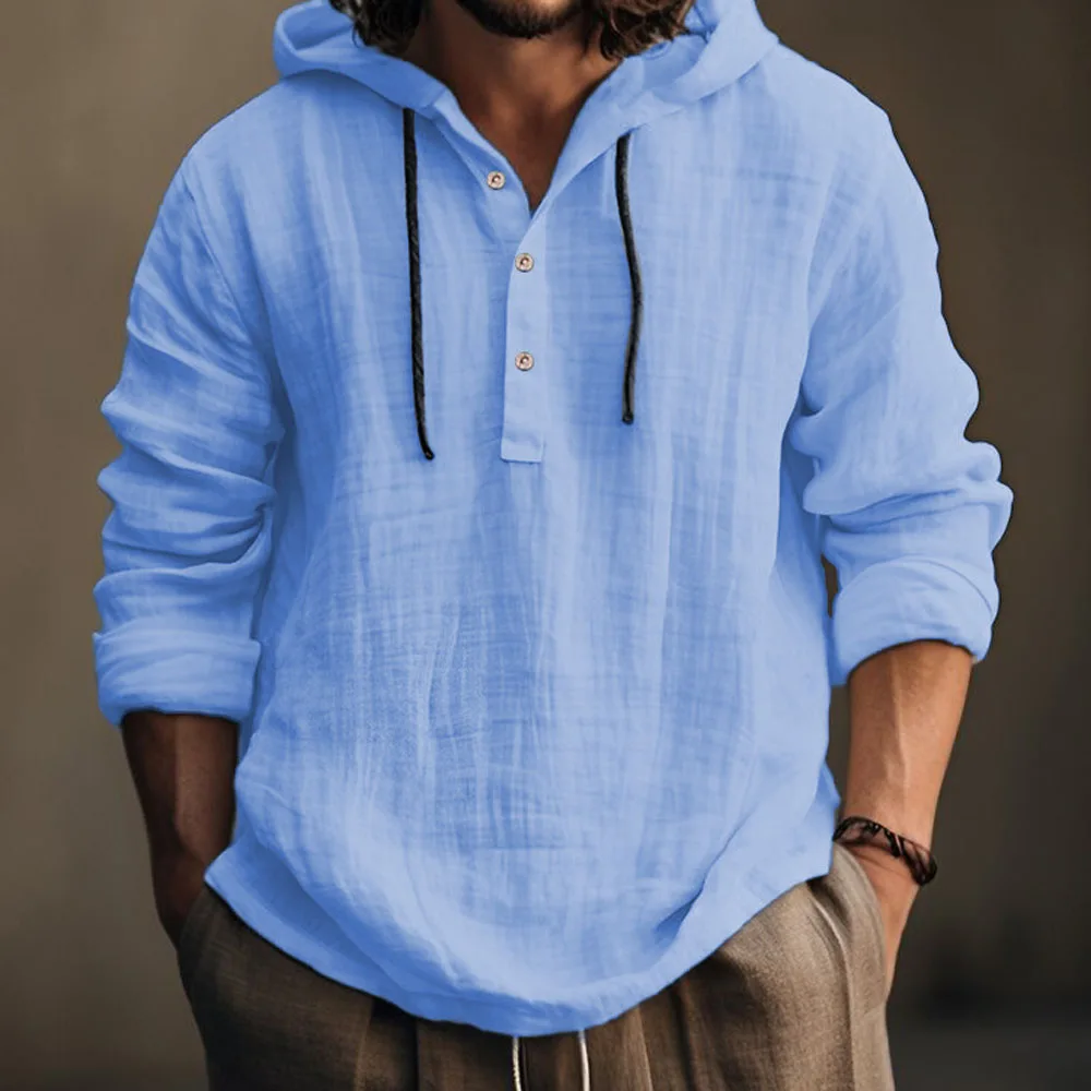 Cotton Linen Hooded Coat for Men Autumn Spring