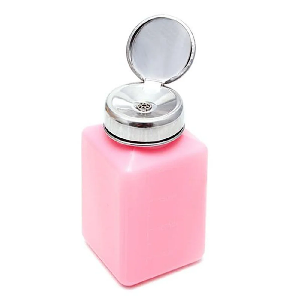 Nail Polish Bottle 200ML Empty Nail Push Down Liquid Dispenser for Storing Liquid Alcohol Manicure Makeup Remover (Pink)