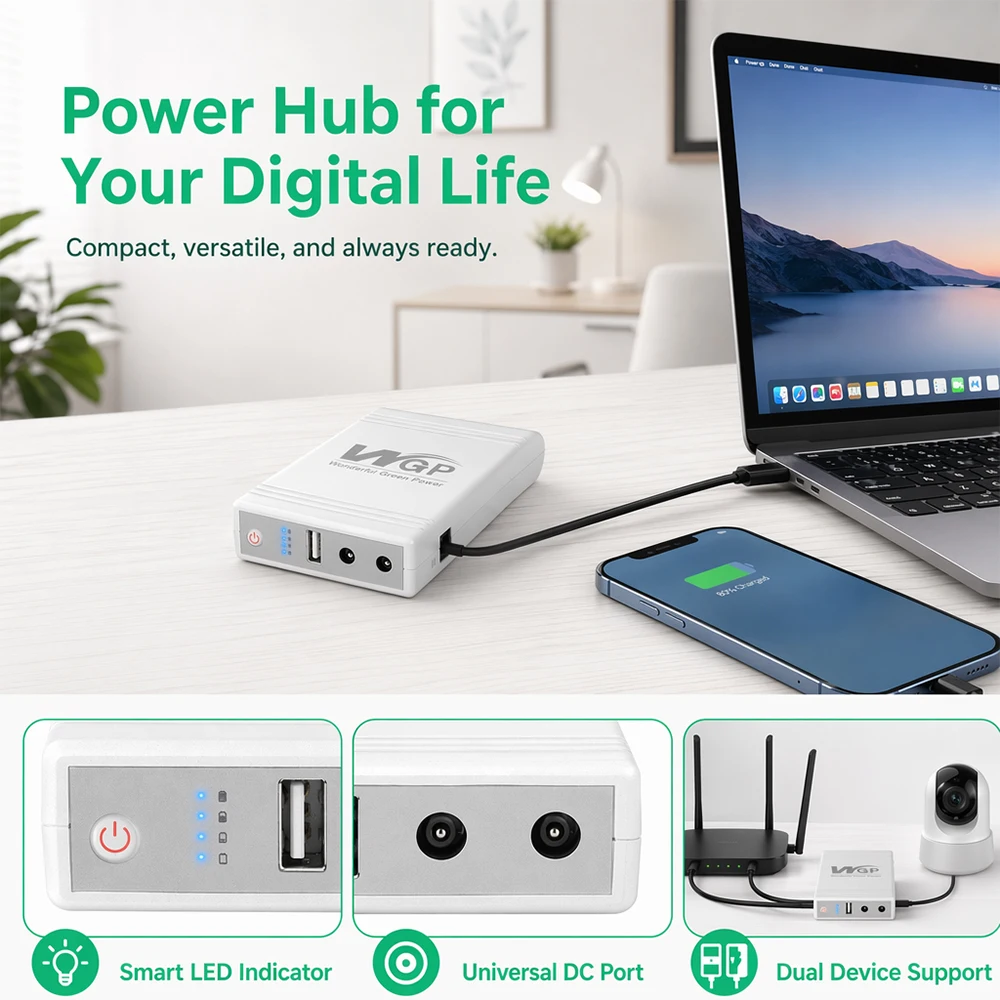 Mini UPS de 10400mAh, Fuente de Alimentación Ininterrumpida de CC 12V 2A para Router y Módem, Salida Dual 5V/9V/12V, Conmutación de 5ms con Indicador LED