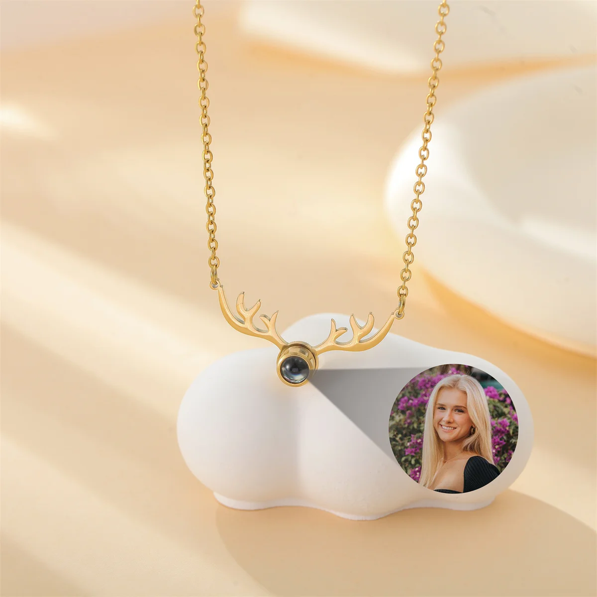 Antler Custom Projection Necklace Romantic Moose Picture Pendant Personalized Picture Necklace Christmas Gift for Her