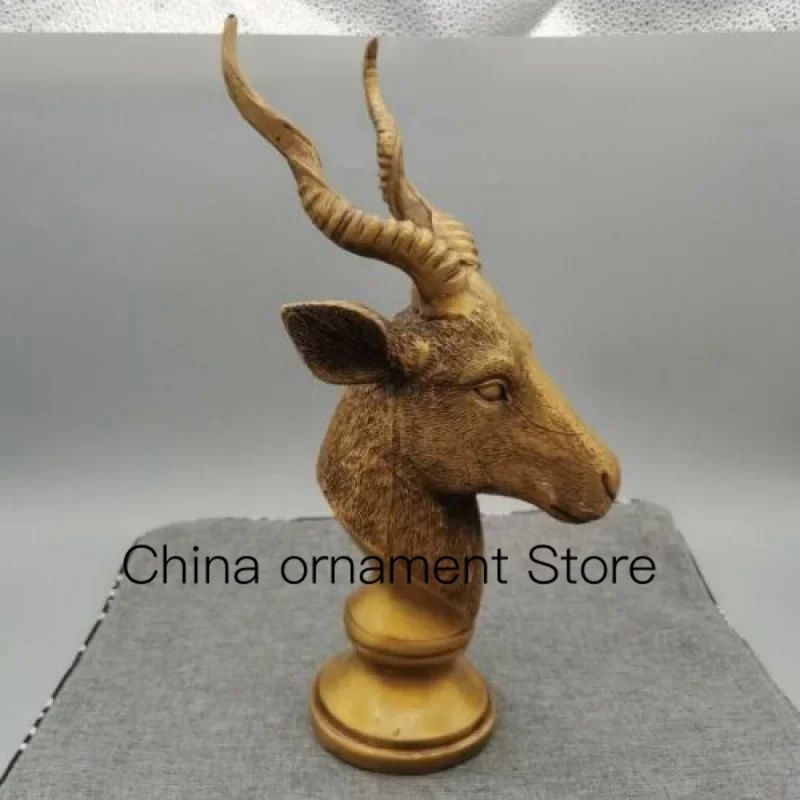 

33cm Rare Antique Bronze Carved Lucky Goat Ram Antelope Head Horn Statue