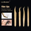 1 Pcs Eyelash Extension Tweezers With Fiber Tips Golden Stainless Steel High Precision Tweezer for Volume Fans Makeup Tools 2
