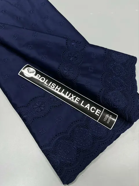 African Nigerian 100%Cotton Polish Luxe Satin Embroidery Fabric High Quality Swiss Voile Lace Material For Men Dubai Style 5