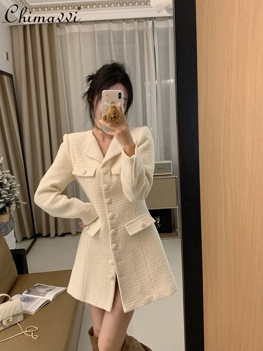 

Элегантное белое короткое платье для женщин, Новинка весна-осень 2024, модное стройнящее короткое платье с длинным рукавом, женские платья для работы