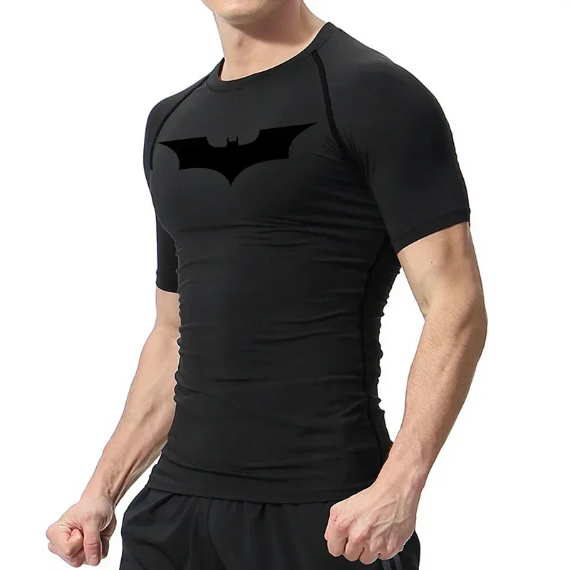 Fitness Man T-shirt Bat Print Compression Shirts for Men Summer Short Sleeve Rash Gym Workout Running Tshirt Athletic Tees Tops 5