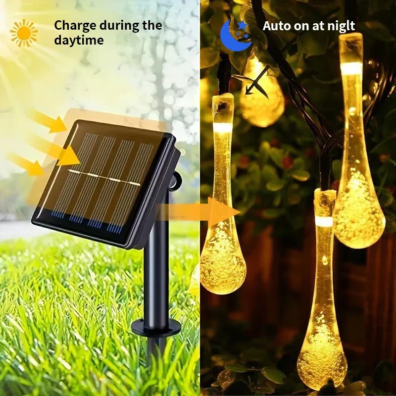 5-12m Water Droplets Solar String Lights Waterproof Outdoor Decoration Garland Fariy Lights Christmas Wedding Party Garden 3