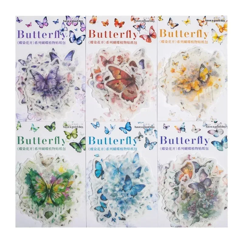 20Pcs Butterfly and Flower Collage Stickers - Handmade Material Supplies for Scrapbooking and Journals
