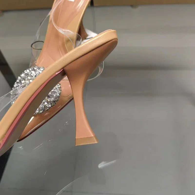 PVC Transparent High Heeled Sandals for Ladies Brand Designer Party Prom Stilettos Summer Pointed Woman Slingback Shoes women slingback sandals women high heels shoes women dress shoes