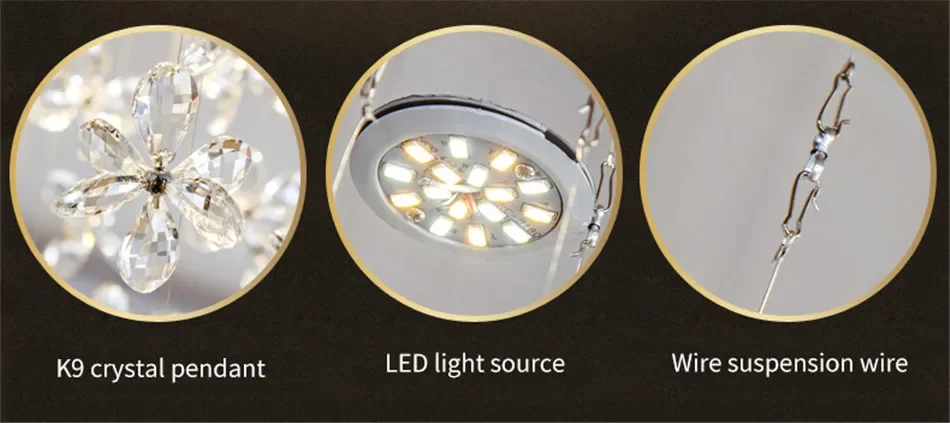 Description Picture 4 of itemModern minimalist living room crystal chandelier K9 circular flower ball luxury LED light bedroom stairs ceiling pendant lamp