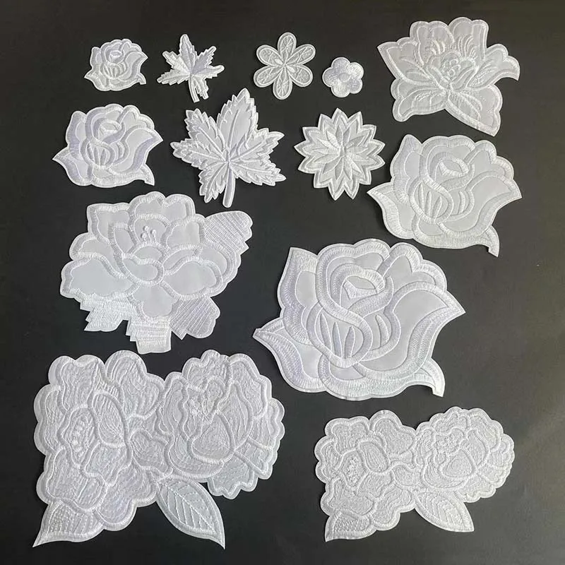 5PCS,14PCS/흰색 꽃 아플리케 의류 스티커 패치 열접착 패치, 꽃 자수 다리미 패치 의류 바느질 용품