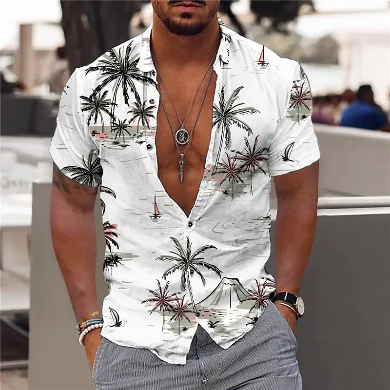 

Men's Hawaiian Shirt Coconut Tree Shirts For Men 3d Printed Short Sleeve Fashion Harajuku Smooth Formal Blouse Vintage Camisa