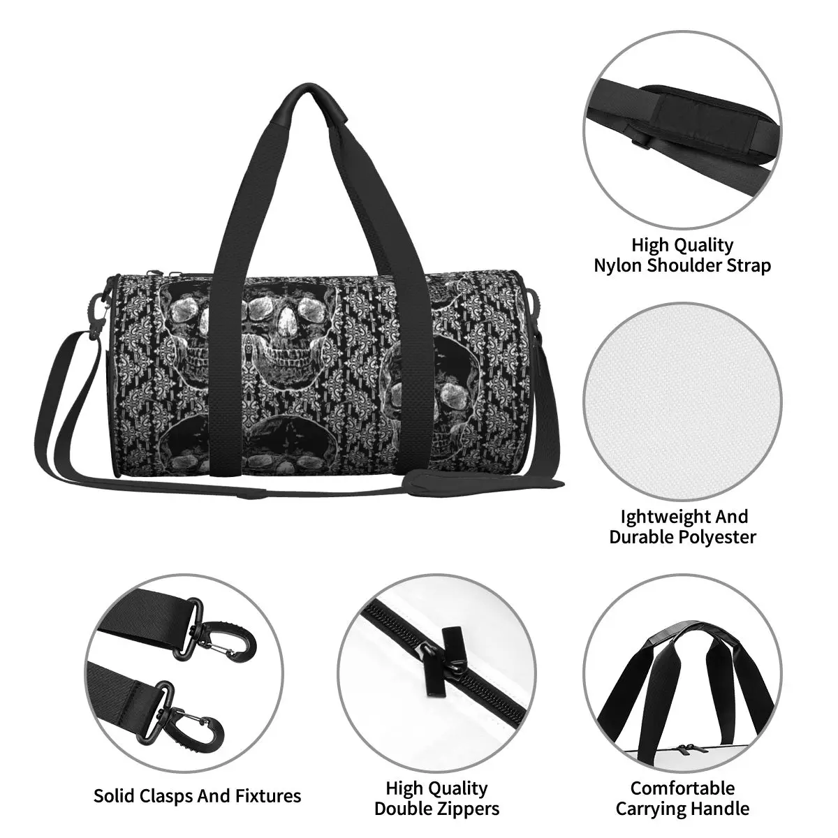 Goth Skull With Weird Flower Sports Bags Cool Training Gym Bag Large Retro Handbags Couple Design Waterproof Fitness Bag 4