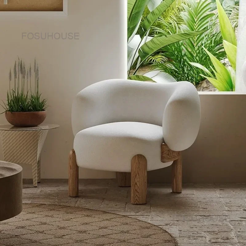 

European Designer Sofa Nordic Single Living Room Chairs Balcony Armchair Living Room Furniture Solid Wood Leisure Sofa Chair MC