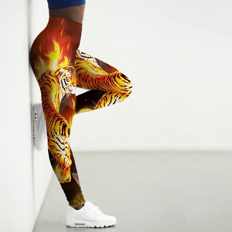 Leggings Women High Waist 3D Tiger Flame Leaf Printed Sport Legings Yoga Pants Gym Clothing Workout Leggins Ladies Leginsy 8