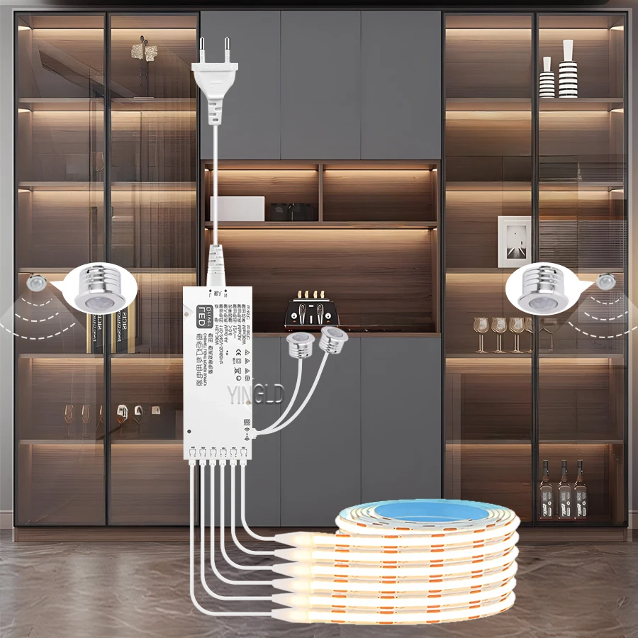 LED Strip Light With Motion Sensor LED COB Strip Under Cabinet Collection cabinet kitchen Stairs Wardrobe Bed cabinet Side Closet Lampara Light