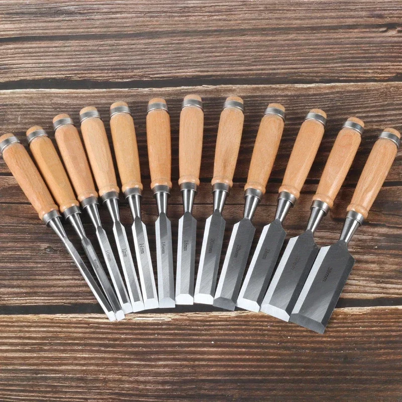Wood Carving Chisels Set with Beech Handles, Ergonomic Wood Carving Tools, Sharp Chrome-Vanadium Steel