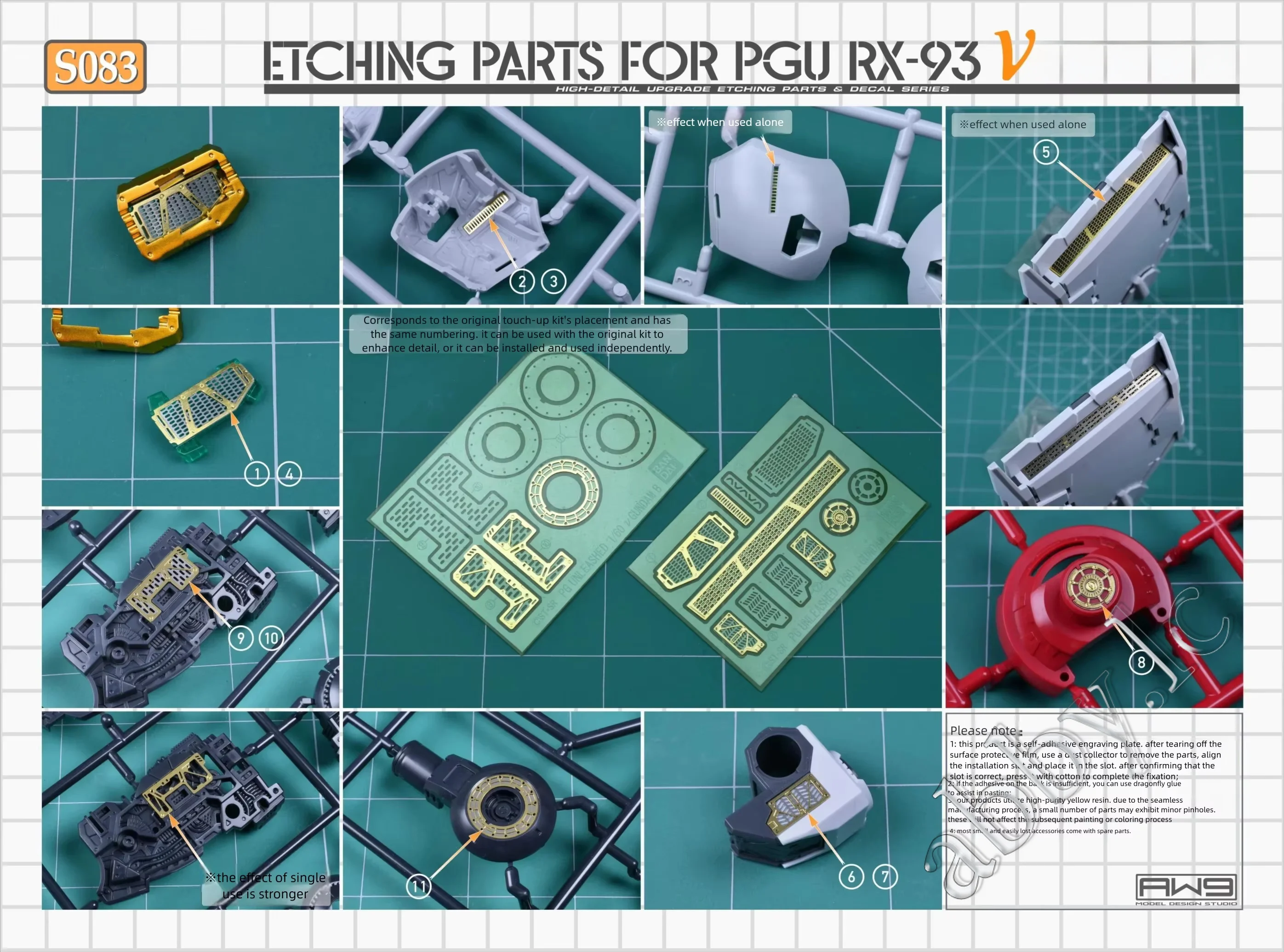 PG Unleashed 1/60 RX-93 Nu V 모델 키트 AW9 S083 Madworks 금속 디테일 업 부품 에칭 시트 자체 접착식 퍼펙트 그레이드 PGU