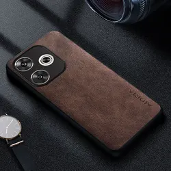 Premium Luxury Leather Business-Style Solid Color Phone Case for Poco F6 Pro (Coffee)