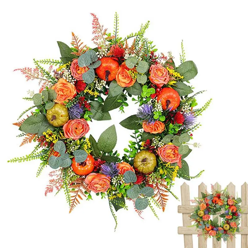 

Multifunction Handcrafted Fall Wreath Decoration Festival Hanging Garland Thanksgiving Artificial Pumpkin Wreath For Front Door