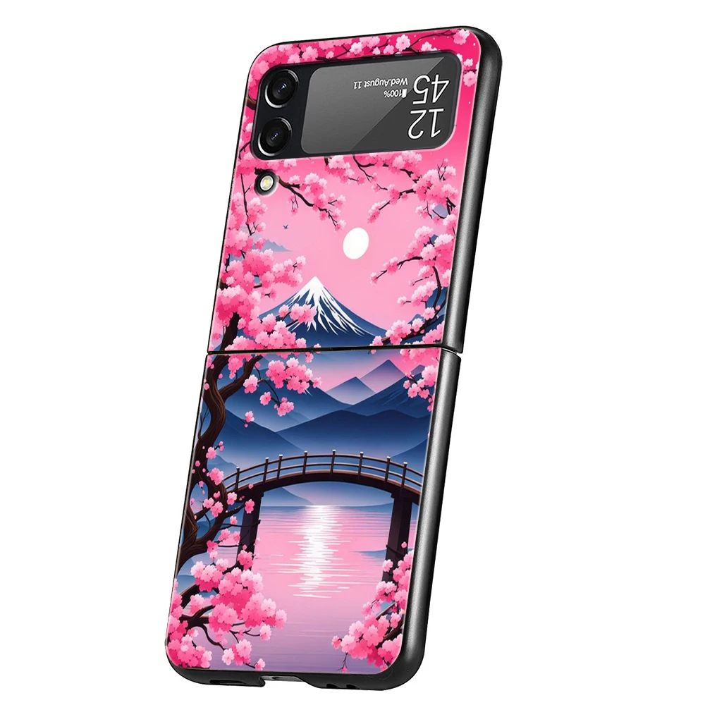 Pink Spring Cherry Blossoms Shockproof Hard PC Phone Case - Black Cover
