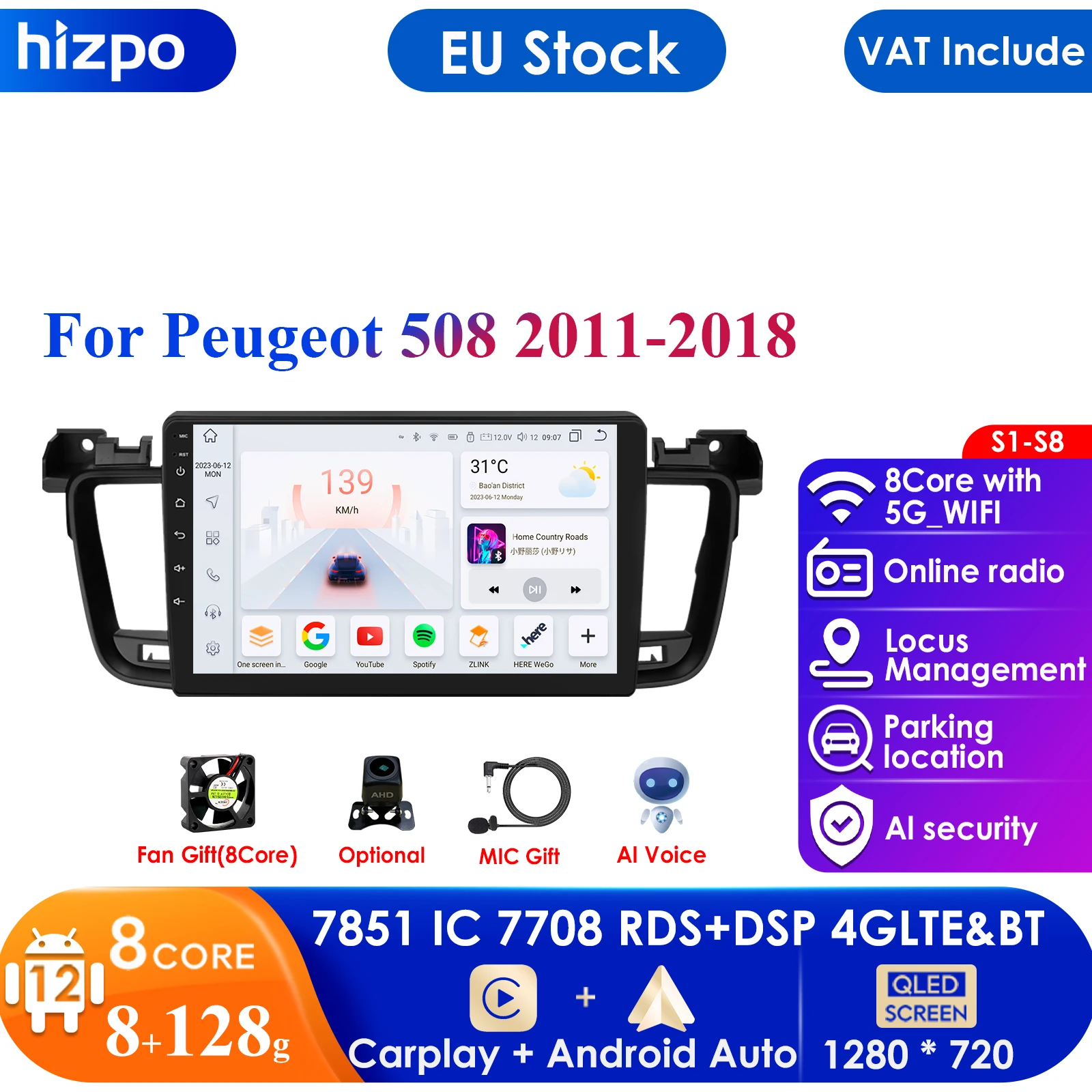9 ''Ai Intelligent System Autoradio Per Peugeot 508 508Sw 2011-2018 Gps Wireless Carplay Android Auto 4G 2 Din 2Din Autoradio Bt