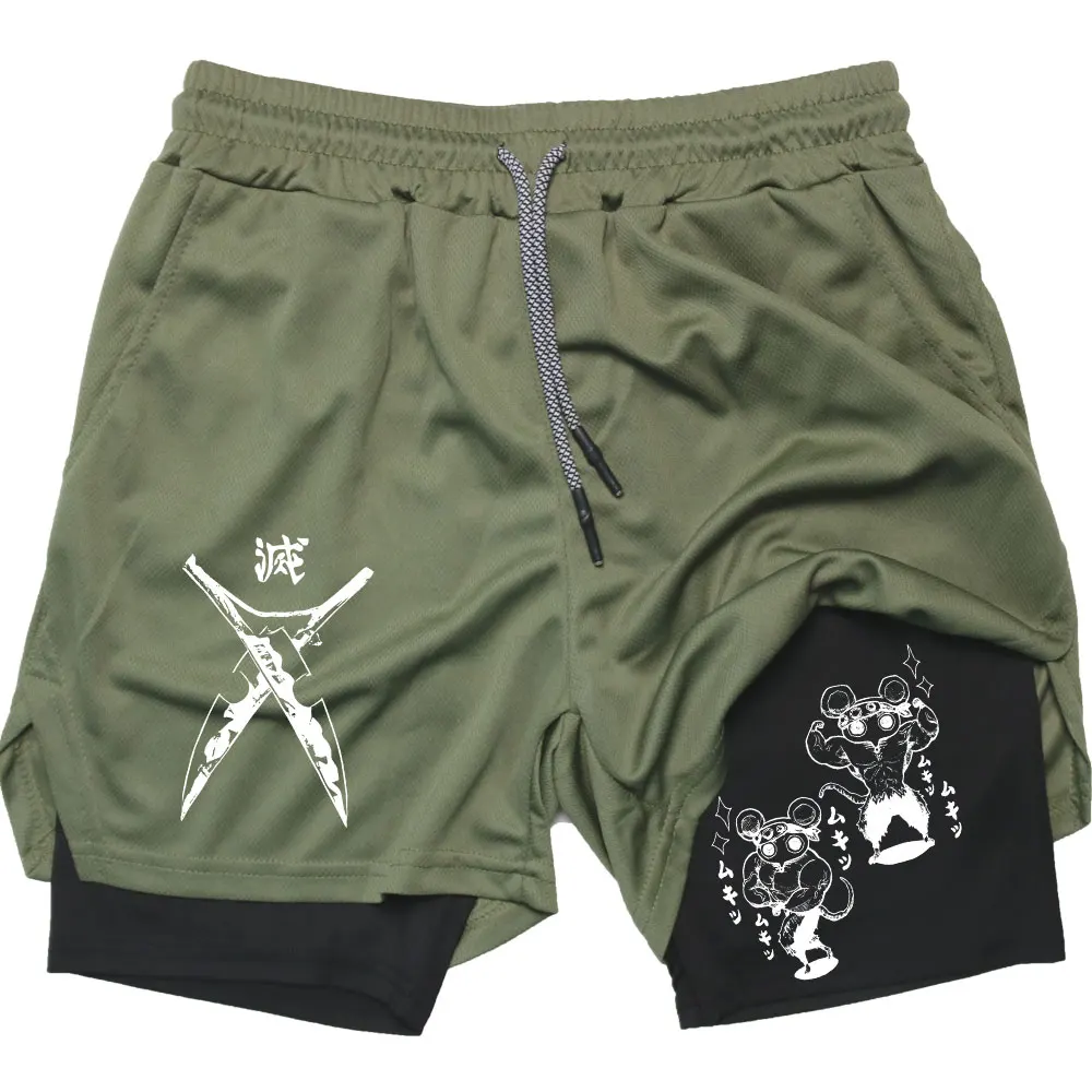 Men's Compression Shorts Anime Demon Slayer Print Beach Shorts Gym Fitness Running Quick Dry Short Pants Summer Print Sportswear 3