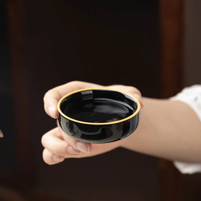 Kung Fu Tea Set for 6 People Household Chinese Style Black Gold Glazed Ceramic Tea Set Drinking Utensils Tea Pot Gaiwan Teacup