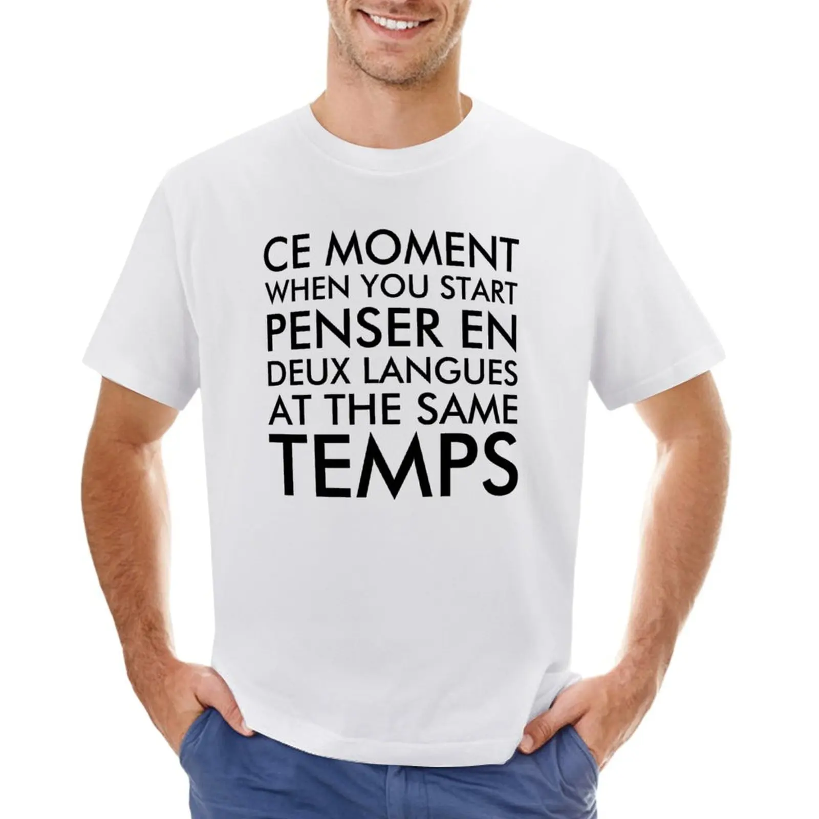 

Thinking in French and English T-shirt plus size tops sweat men clothes