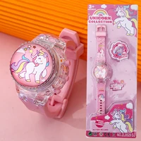 Fashion Creative Gyro Turntable Unicorn Light up Watch Students Watch Colorful Horse Light up Electronic Display 1