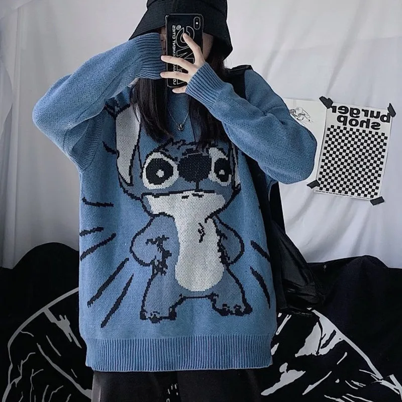 Autumn and Winter Korean New Stitch Knitted Pullovers Cartoon Loose Sweater Women Harajuku Couple Bf Style Knitwear Clothes - Image 2