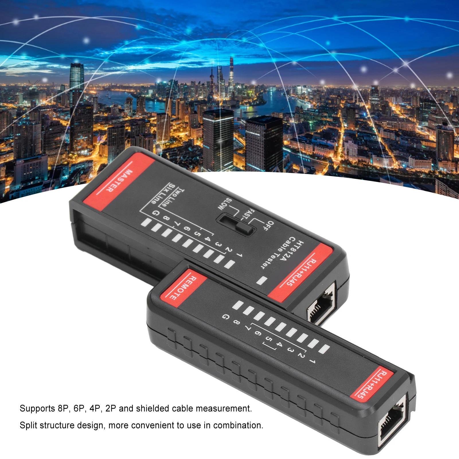 네트워크 케이블 테스터 네트워크 케이블 테스터 RJ11 RJ45 전화선 와이어 테스트 도구 측정용 액세서리 HT812A