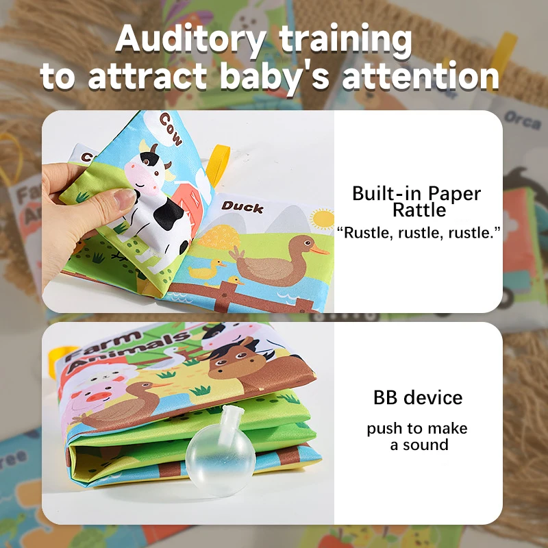 Children Early Educational Toys Rustle Sound Soft Cloth Book Fruits Animal Numbers Food Means of transportation Cognition Toys 3