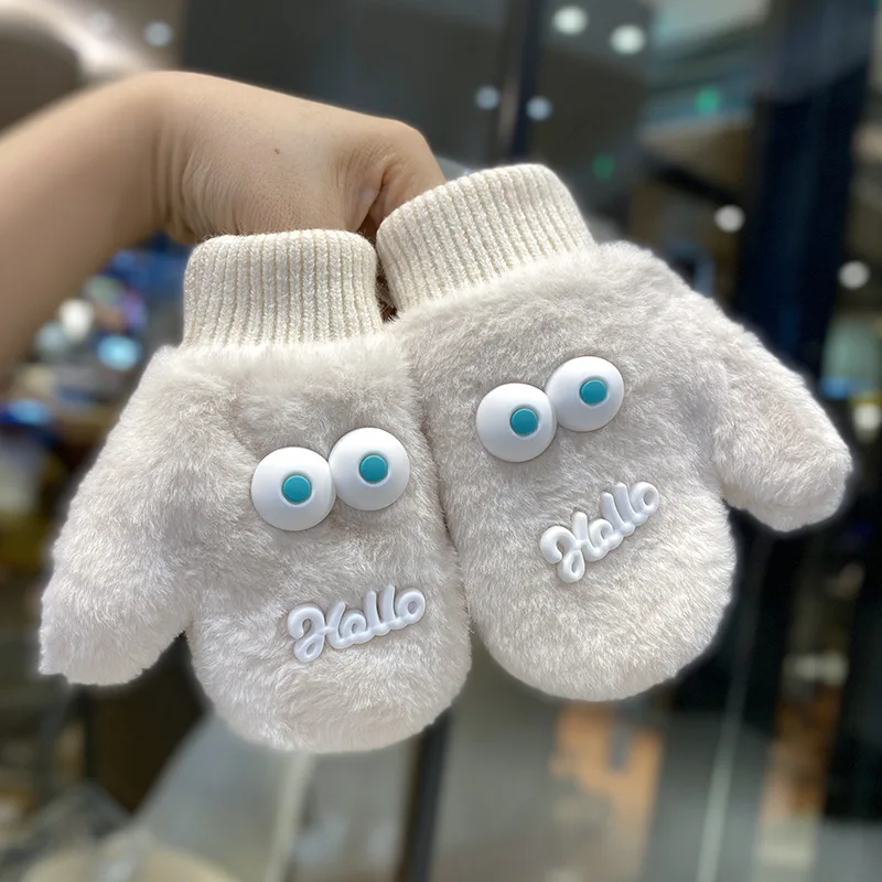 Kids Warm Plush Thick Gloves Winter Plus Coral Fleece Full Finger Gloves for Boys Girls Fashion Funny Baby 1-4Y