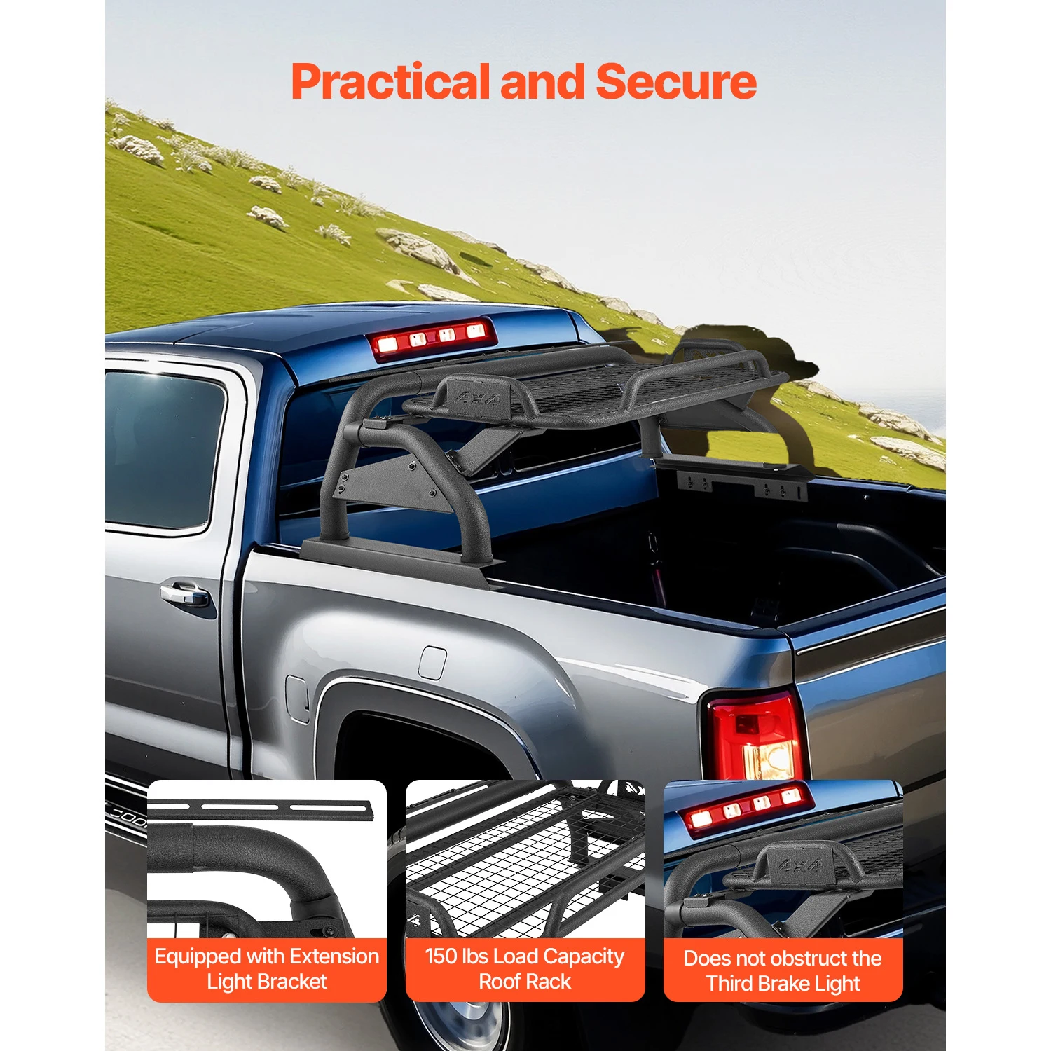 Arceau De Sécurité Arrière Pour Pick-up VEVOR | En Acier Carbone, Compatible Pleine Grandeur, Support éclairage, Sans Obstruer Feu Stop