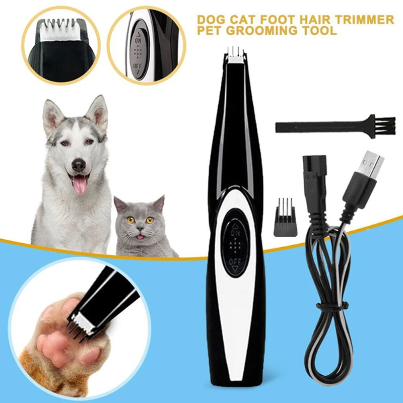 USB Rechargeable Pet Hair Trimmer Clipper Grooming Kit Dogs Cats Foot Hair Clipper Grooming Tools