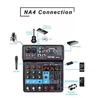 TEYUN NA4 4 Channel Mini Audio Mixer Sound Card DJ 16 Digital Effects Noise Reduction Console USB Record For Singing  Broadcast 4