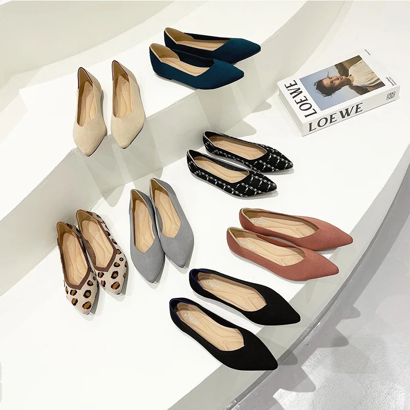 

Новинка весна-лето 2022, женские вязаные лодочки с острым носком и плоской подошвой в Корейском стиле, повседневная обувь на платформе