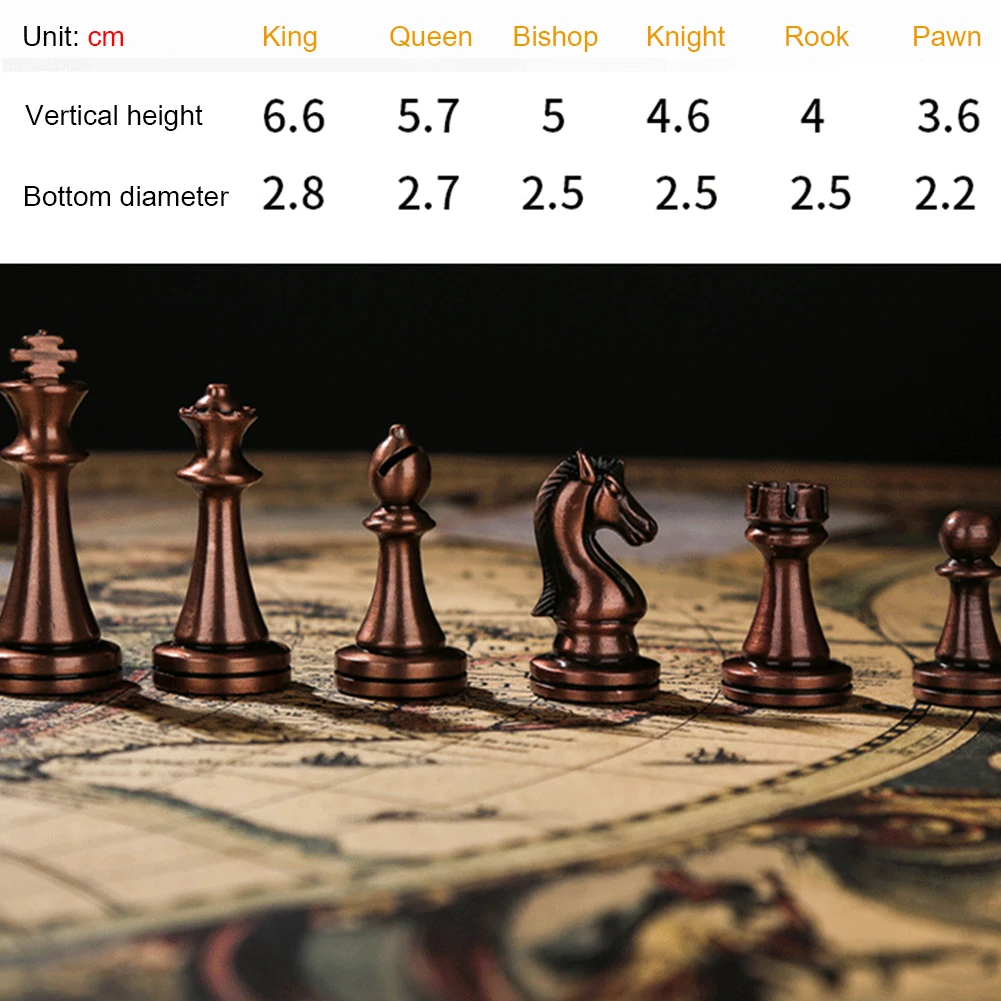 Description Picture 6 of itemMedieval Chess Set with Wooden Chessboard Adult Kids Metal International Chess Pieces Family Game Playing Toys