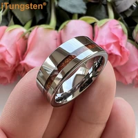 iTungsten 8mm Men Women Classic Tungsten Carbide Ring Flat Wedding Band With Real Wood Inlay Comfort Fit 2