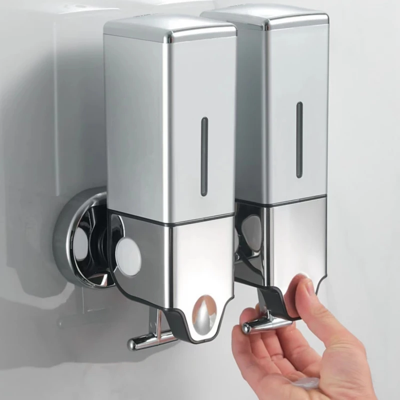 เครื่องจ่ายสบู่เหลวพลาสติกสีขาว/เงิน เครื่องจ่ายสบู่เหลวแบบใช้มือ ขวดสบู่ ห้องน้ำ ห้องครัว ปั๊ม น้ำยาฆ่าเชื้อโรคที่มือ 1