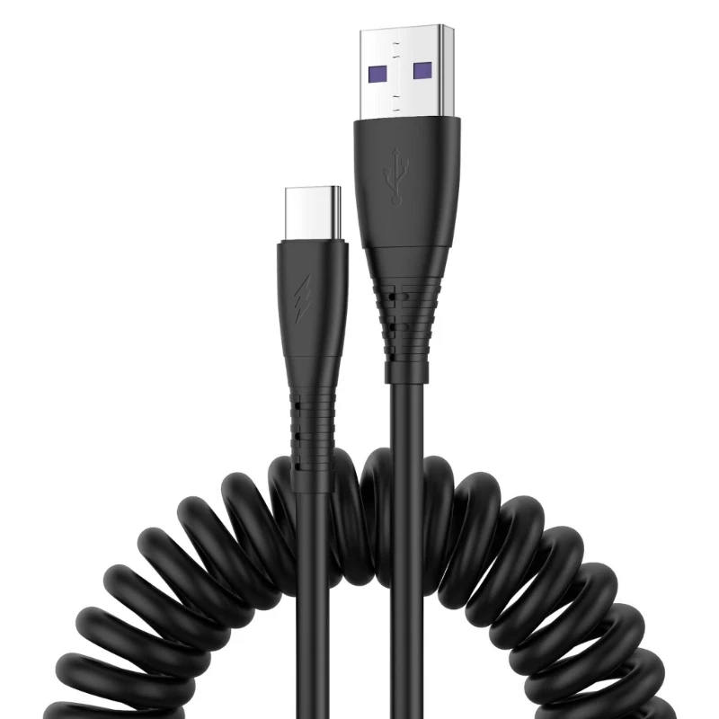 

Fast Charging USB C Type C Cable Coiled Retractable Phone Cord for Phone