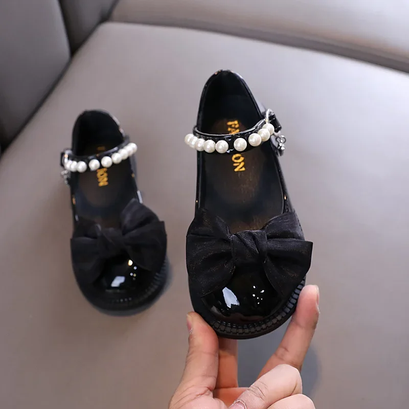 Children's Leather Shoes Fashion Girls Party Shoes Sweet Bowtie Kids Princess Causal Pearl Ballet Performance Dress leather shoes girls shoes