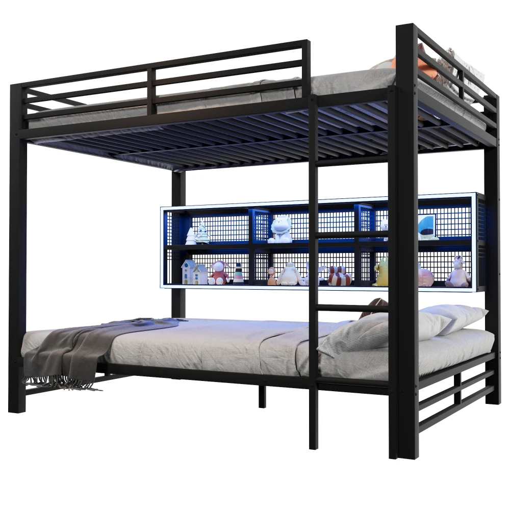 140 x 200 cm großes Etagenbett mit Aufbewahrungsschränken und LED-Licht, platzsparendes Bett für Kinder-/Jugendzimmer (ohne Matratze) – Detail 28