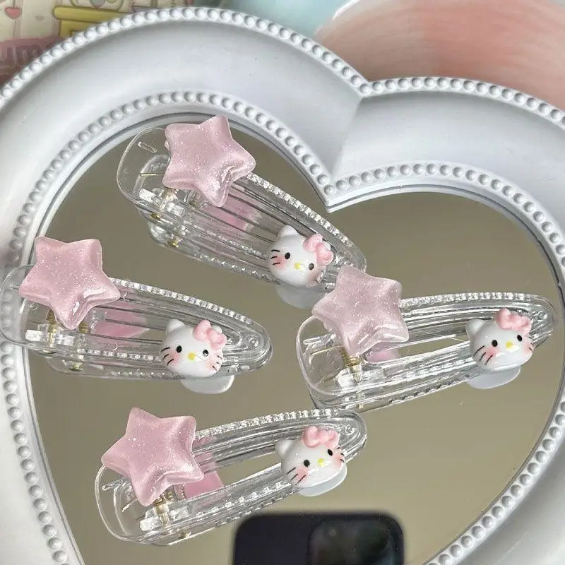 

Sanrio Kawaii Anime Cute Hello Kitty Hairpin Cartoon Creative New Pink Star Hair Accessories Broken Hair Clip Duckbill Clip Toy