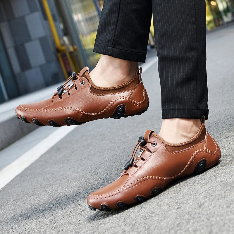 Casual Shoes Men Leather Sneakers Summer Breathable Men's Shoes Fashion Driving Plus Size 38-47 Flats Trainers