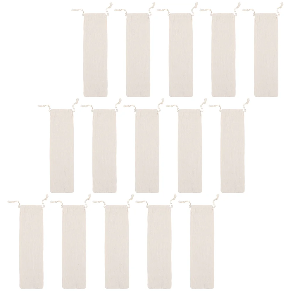 15 Pcs Storage Bag Straw Travel Toothbrushes for Children Portable Cotton Linen Drawstring