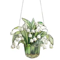 Green Plant Artificial Decor Stained Glass Lily of Valley Window Hanging ornaments sun Catchers holiday Gift For Plant Lover 1