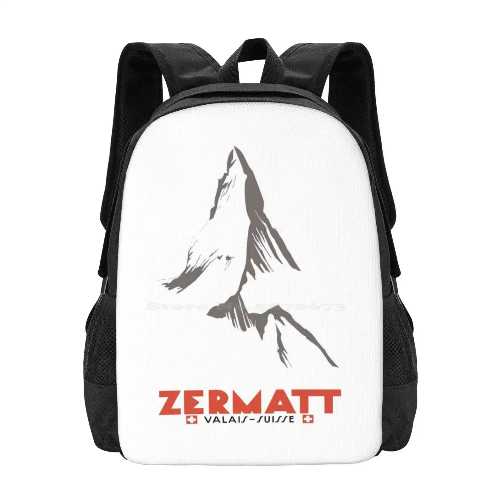 

Zermatt , Valais , Switzerland Pattern Design Bag Student'S Backpack Zermatt Valais Matterhorn Switzerland Suisse Schweiz Retro